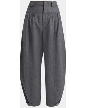 Chloé Virgin Wool-Blend Barrel-Leg Pants - Gray