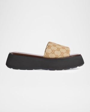 Gucci 45Mm North Gg Monogram Canvas Platform Sandals - White