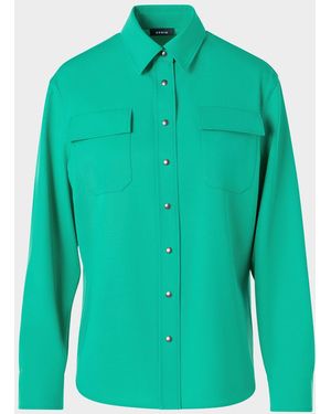 Akris Wool Gabardine Button-Down Blouse - Green
