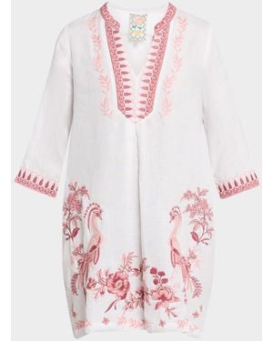 Johnny Was Embroidered Linen Mini Shift Dress - White
