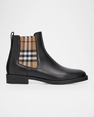 Burberry Check Leather Chelsea Boots - Black