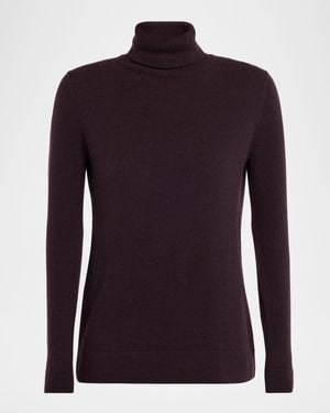 Neiman Marcus Cashmere Basic Turtleneck Top - Blue