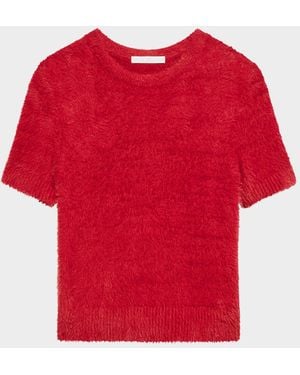 Helmut Lang Cropped Eyelash Knit Tee - Red