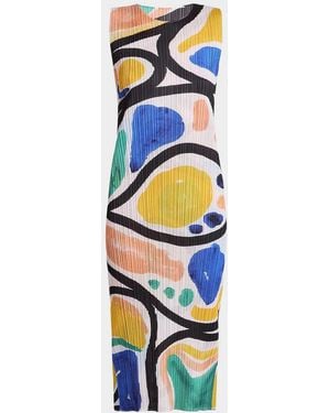 Issey Miyake Roll Printed Plisse Sleeveless Midi Dress - White