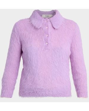 Chloé Alpaca-Blend Polo Sweater - Purple