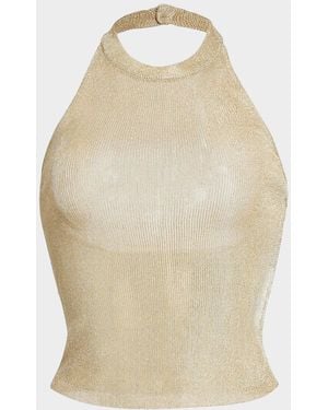 SER.O.YA Minnie Metallic Knit Halterneck Top - Natural