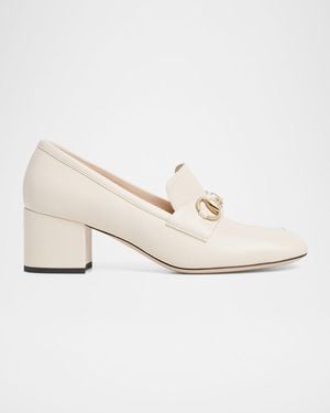 Gucci Lady Horsebit Nappa Leather Pumps - White