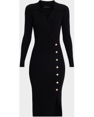 Tahari The Polo Collared Midi Knit Dress - Black