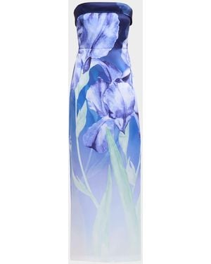 THEIA Cyrilla Ombre Floral-Print Column Gown - Blue