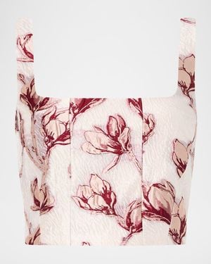 MILLY Paige Floral Jacquard Crop Top - Pink