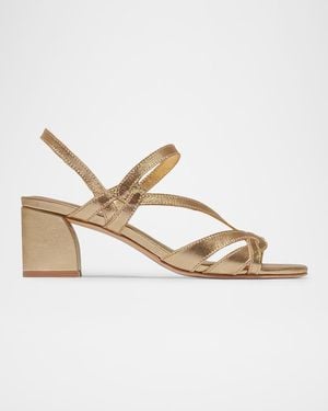 Bernardo Gyoda Leather Block-Heel Sandals - Metallic