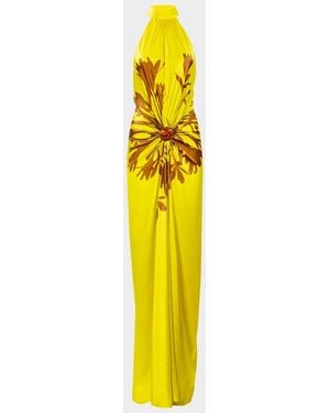 Silvia Tcherassi Koori Gathered Silk Halter Maxi Dress - Yellow