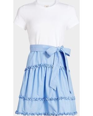 Likely Jessie Mixed-Media Belted Cotton-Blend Mini Dress - Blue