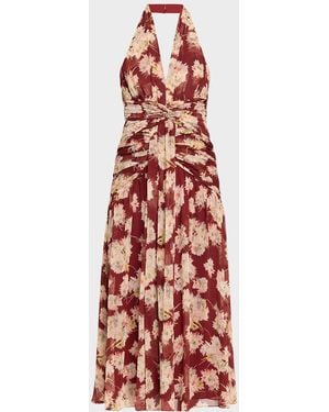 Cinq À Sept Jeliska Mae Bouquet Chiffon Halter Dress - Red