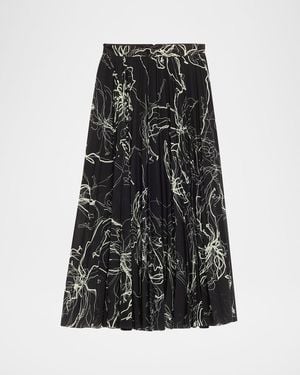 Jason Wu Pleated Floral-Print Chiffon Midi Skirt - Black