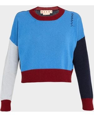 Marni Colorblock Cashmere Crewneck Sweater - Blue