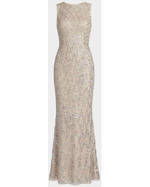 Mac Duggal Diamond Lattice Embroidered Column Gown - White