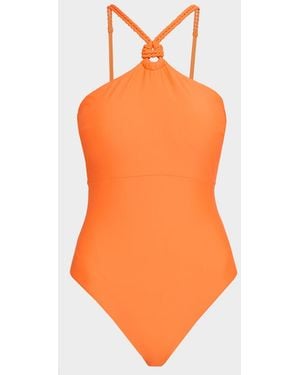 MILLY Knotted Rope Halter One-Piece Swimsuit - Orange