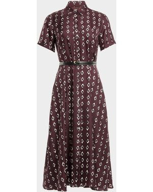 Altuzarra Kiera Diamond-Print Silk Short-Sleeve Midi Shirtdress - Red