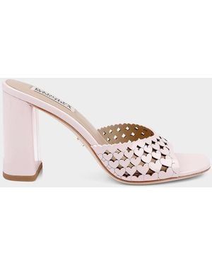 Badgley Mischka 85Mm Omni Laser-Cut Heart Leather Mule Sandals - Pink