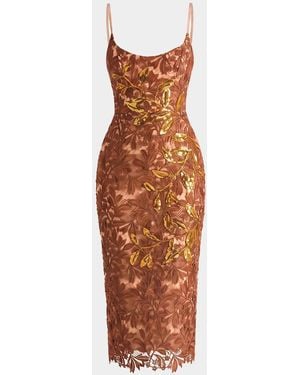 HELSI Charlotte Floral Lace Column Midi Dress - Brown