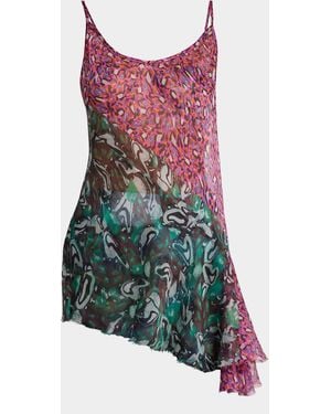 Dries Van Noten Crisanna Colorblock Silk Asymmetric Top - Red