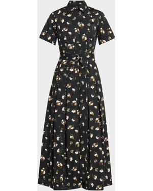 Adam Lippes Leighton Floral-Print Belted Midi Shirtdress - Black