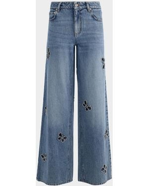 Alice + Olivia Amazing Embellished Cutout Jeans - Blue