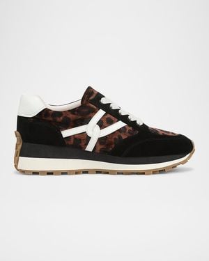 Veronica Beard Valentina Mixed Leather Retro Sneakers - Black