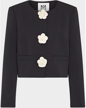 MILLY Selna Cropped Flower Button Jacket - Blue