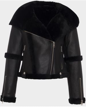 Gorski Shearling Lamb Hooded Zip Jacket - Black