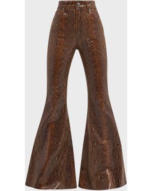 Cout de la Liberte Super High-Rise Snakeskin Leather Super Bell Flare Pants - Brown