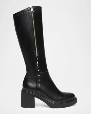 Nero Giardini 85Mm Studded Leather Knee-High Boots - Black