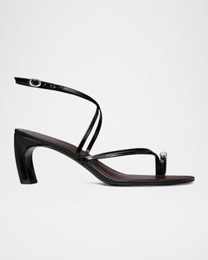 Tory Burch Pierced Leather Toe Ring Strappy Sandals - Metallic