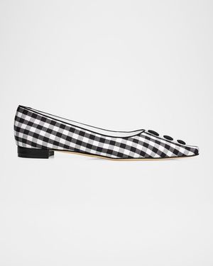 Manolo Blahnik Alexa Gingham Cotton Ballerina Flats - Metallic