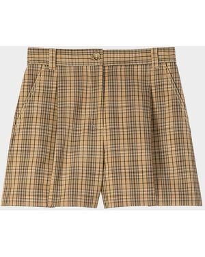 St. John Plaid Pleated Technical Shorts - Natural