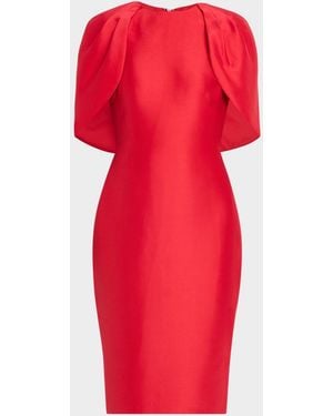 Badgley Mischka Cape-Sleeve Bodycon Midi Dress - Red