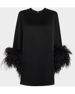 LAPOINTE Double-Face Satin Shift Dress With Ostrich Feathers - Black