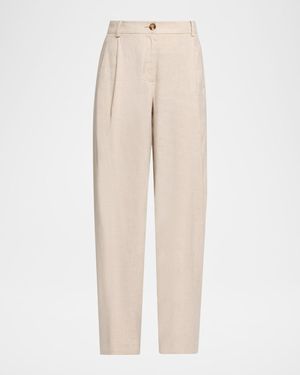 Toccin Elowen Pleated Pants With Ankle Ties - Natural