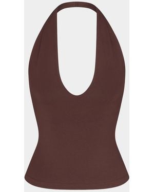 Skims Low-Back Plunging Halter Top - Brown