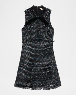 Shoshanna Alicia Bow-Front Shimmer Tweed Mini Dress - Black