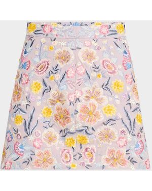 La Fuori Jolie Fleur Embroidered Mini Skirt - Multicolor