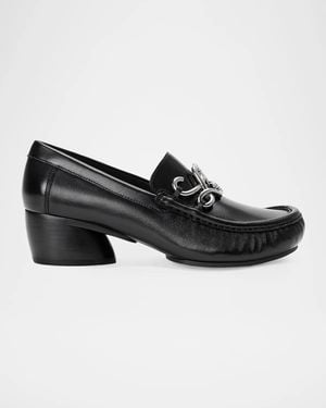 Loewe Oval Double L Leather Loafers - Black