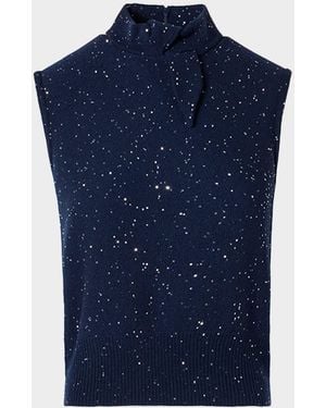 Akris Sleeveless Sequin Wool-Cashmere Sweater - Blue