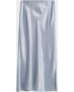 Vince Side-Slit Satin Slip Skirt - Blue