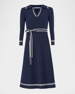 Shoshanna Malia Tie-Waist A-Line Midi Dress - Blue
