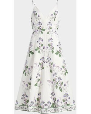 Hemant & Nandita Floral Linen-Cotton A-Line Midi Dress - White