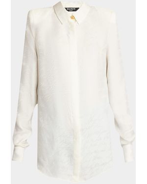 Balmain Love Letter Jacquard Strong-Shoulder Shirt - White