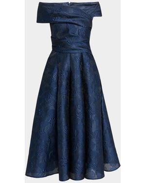 Talbot Runhof Off-Shoulder Jacquard Dress With Pockets - Blue