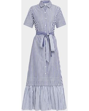 Evi Grintela Melanie Flounce Striped Cotton Midi Shirtdress - Blue